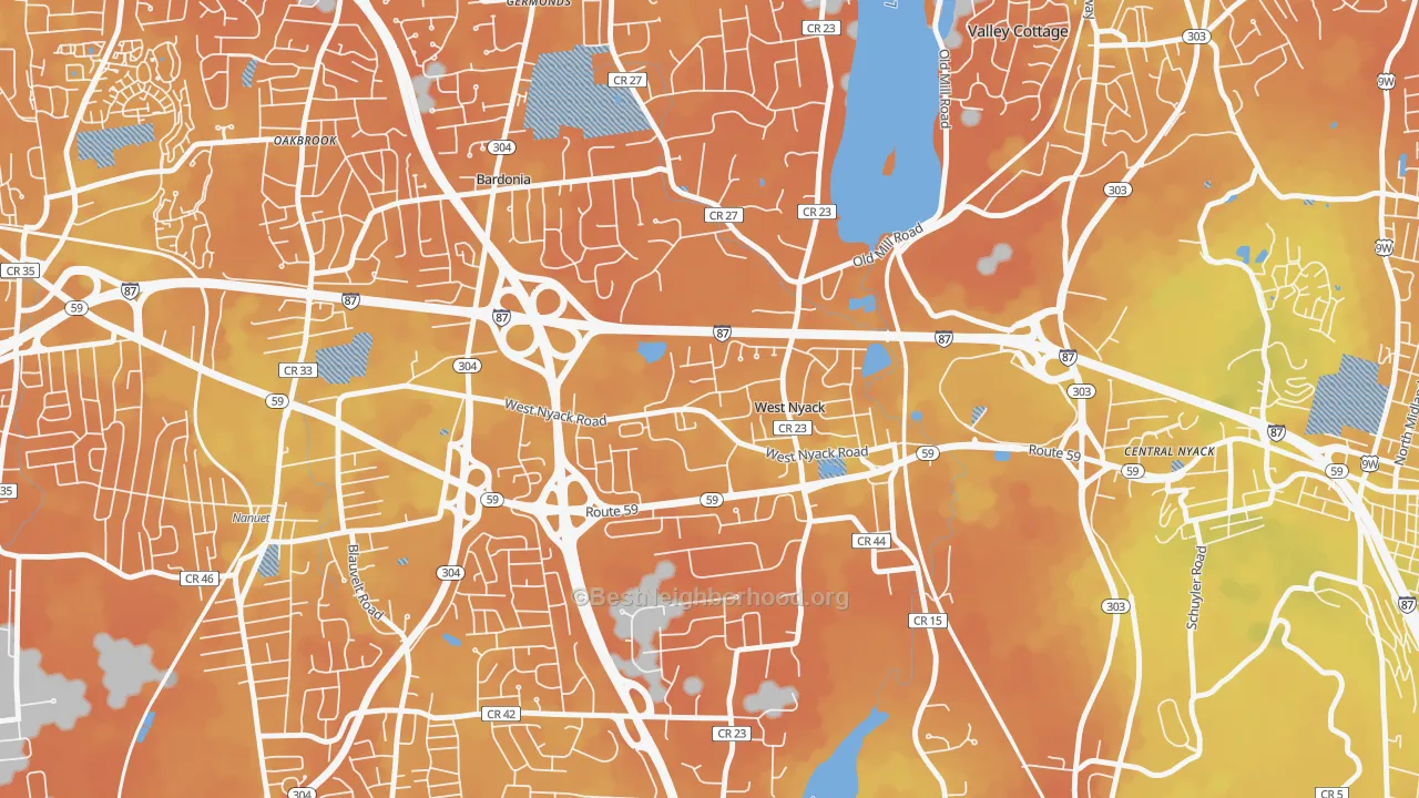 Bike Grade map of West Nyack, NY
