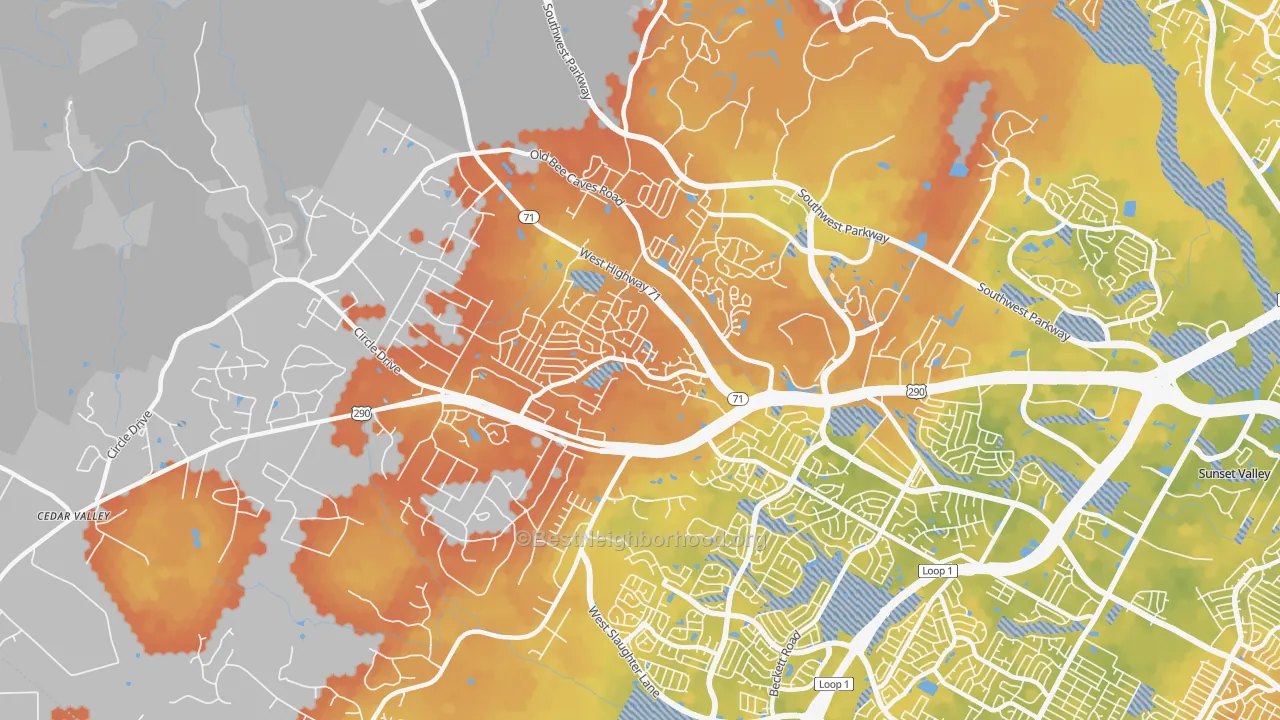 Bike Grade map of West Oak Hill, Austin, TX