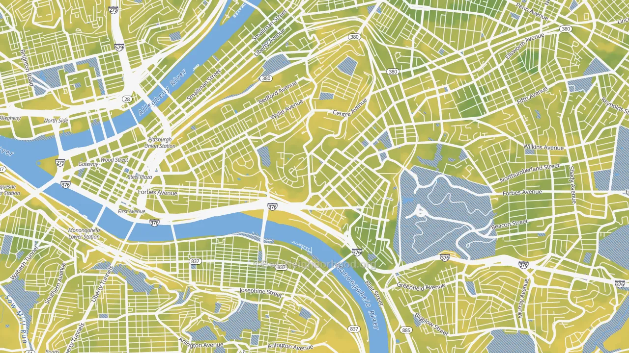 Bike Grade map of West Oakland, Pittsburgh, PA