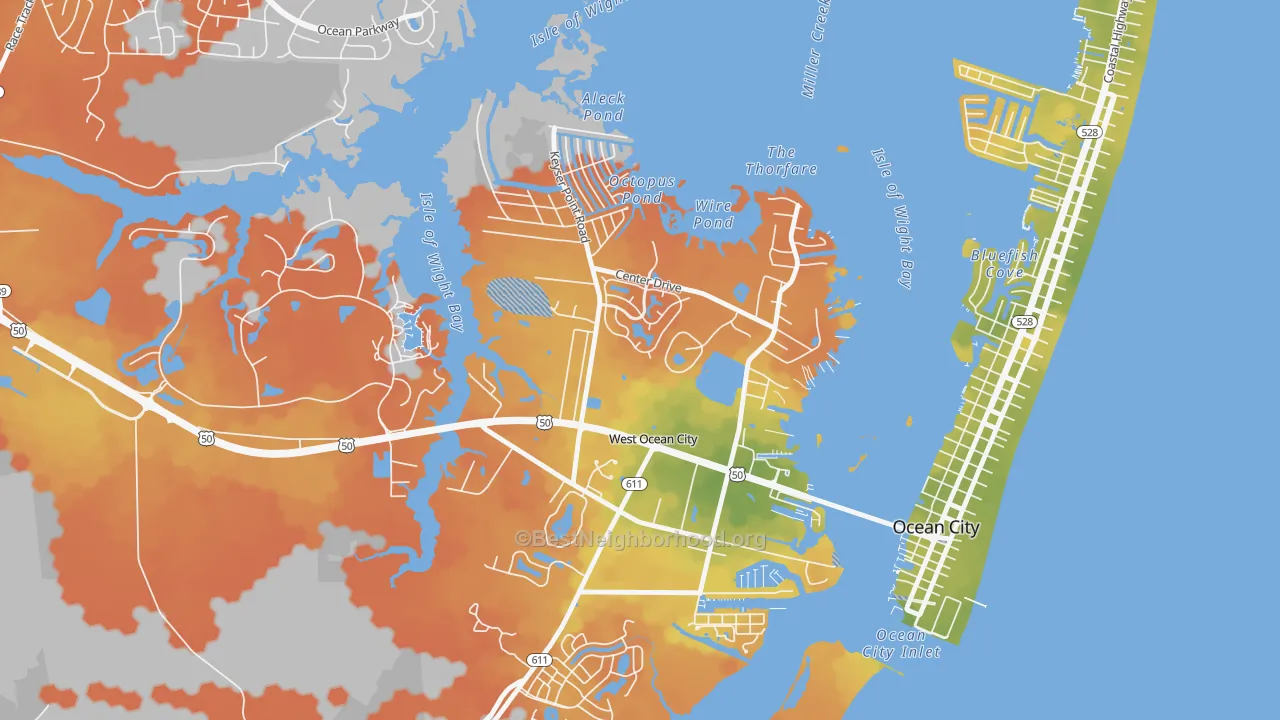 Bike Grade map of West Ocean City, MD