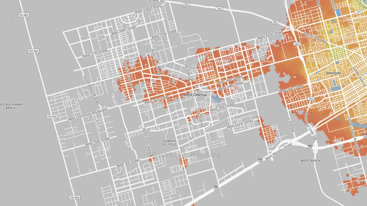 Bike Grade map of West Odessa, TX