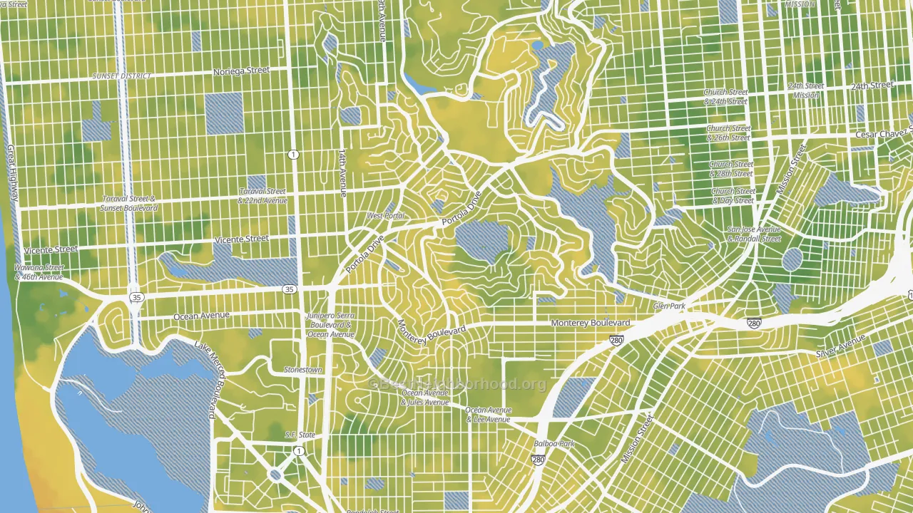 Bike Grade map of West of Twin Peaks, San Francisco, CA