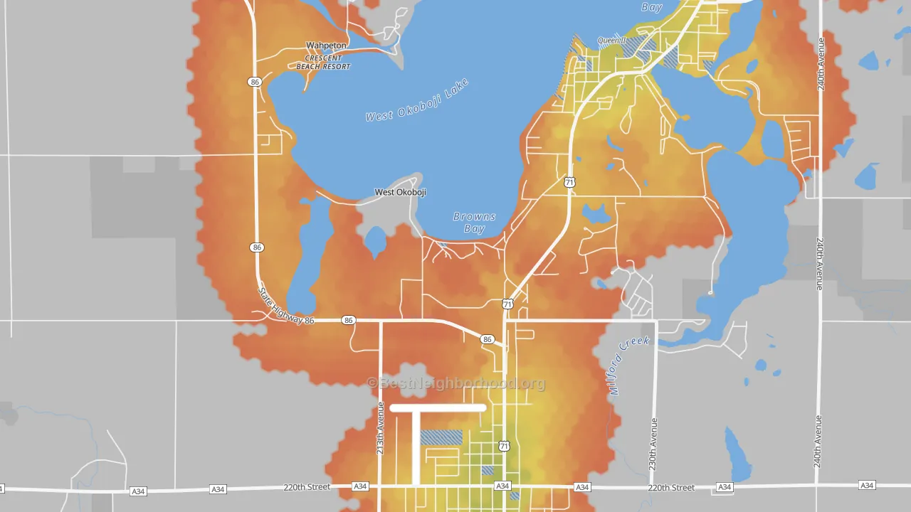 Bike Grade map of West Okoboji, IA