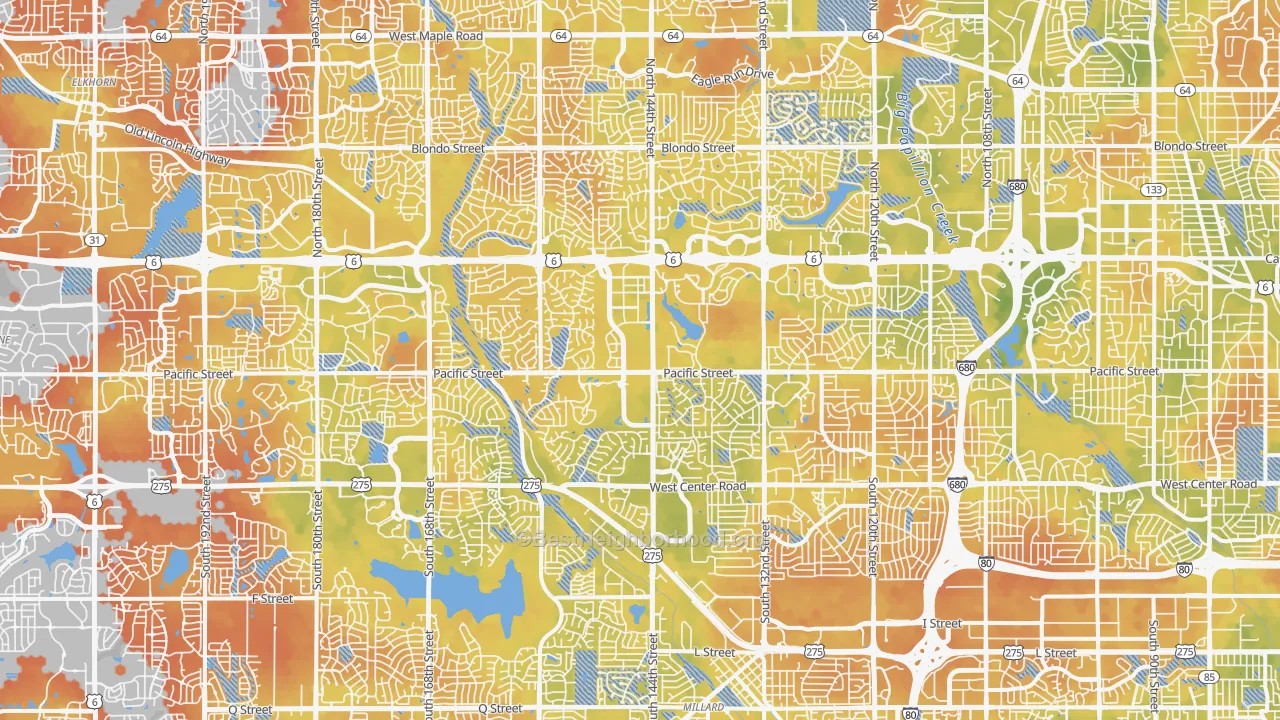 Bike Grade map of West Omaha, Omaha, NE