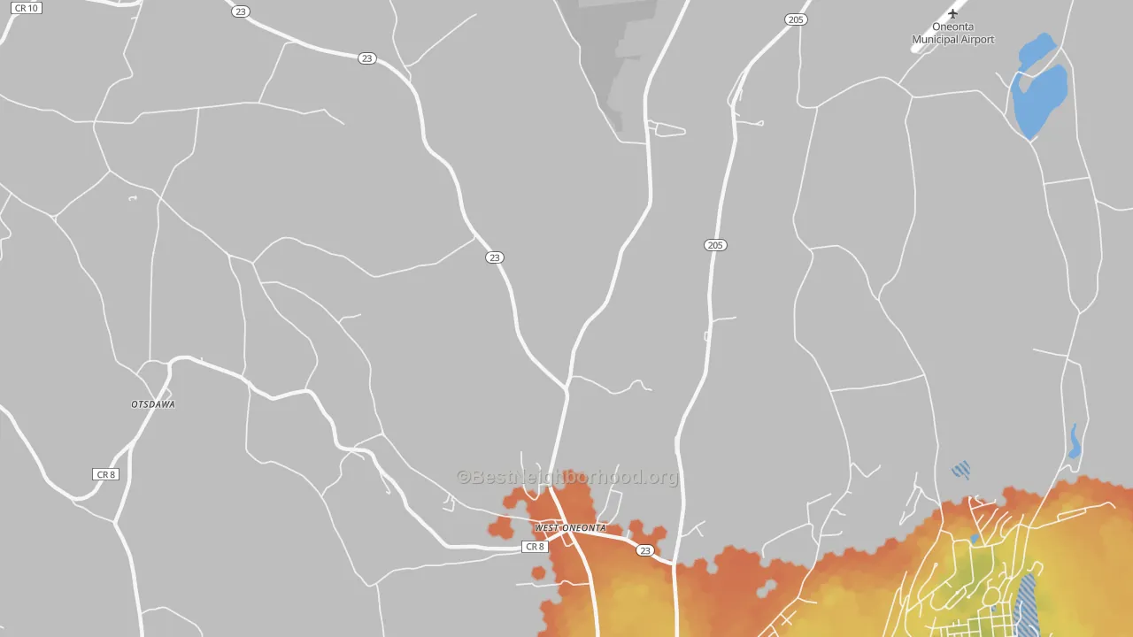Bike Grade map of West Oneonta, NY