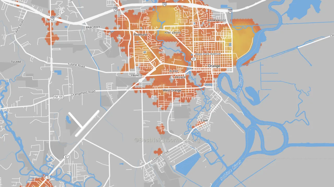 Bike Grade map of West Orange, TX