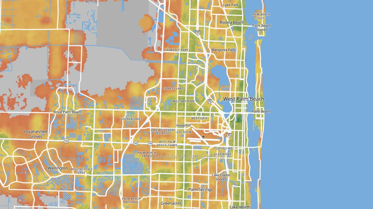 Bike Grade map of West Palm Beach, FL