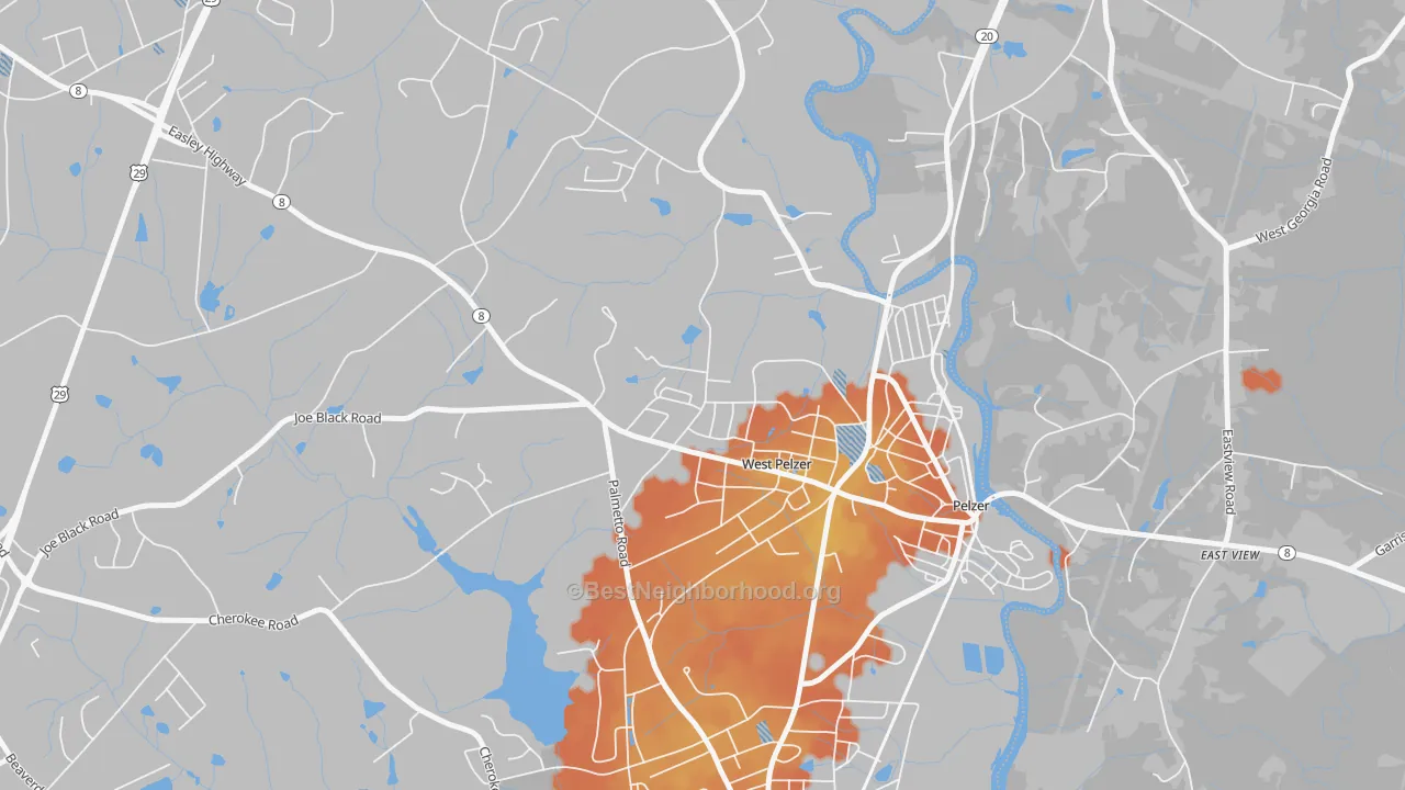 Bike Grade map of West Pelzer, SC