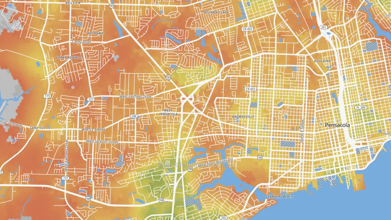 Bike Grade map of West Pensacola, FL