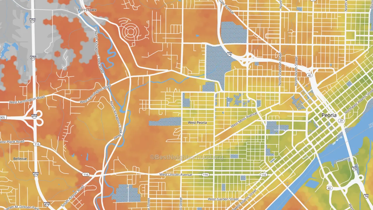 Bike Grade map of West Peoria, IL