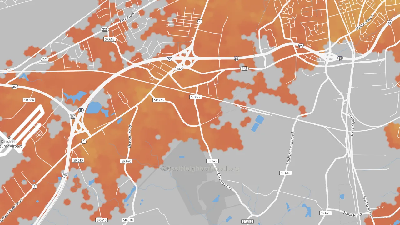 Bike Grade map of West Petersburg, VA