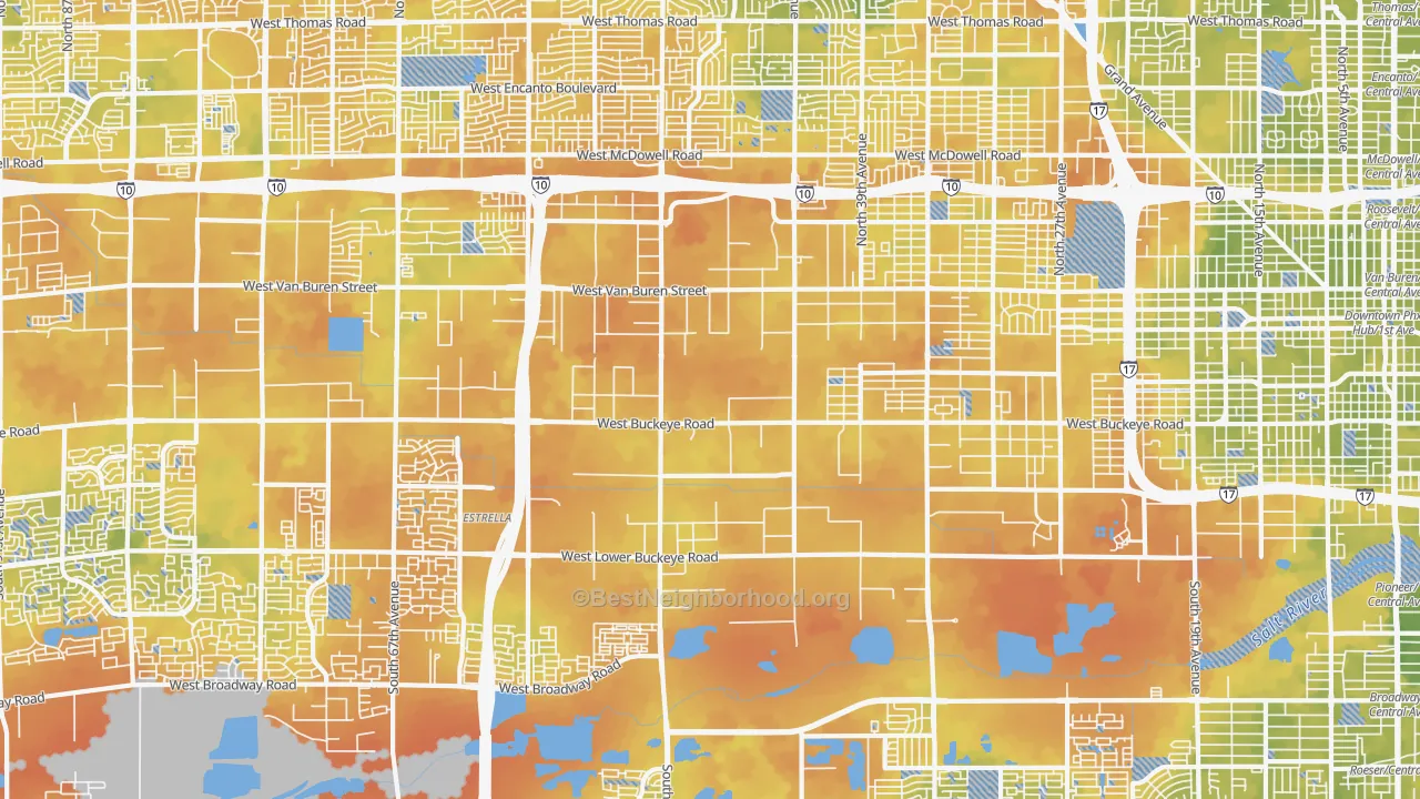 Bike Grade map of West Phoenix, Phoenix, AZ