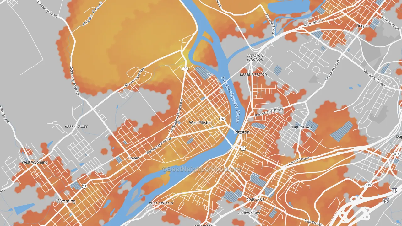 Bike Grade map of West Pittston, PA