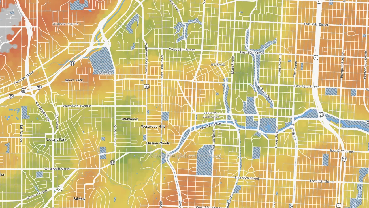 Bike Grade map of West Plaza, Kansas City, MO