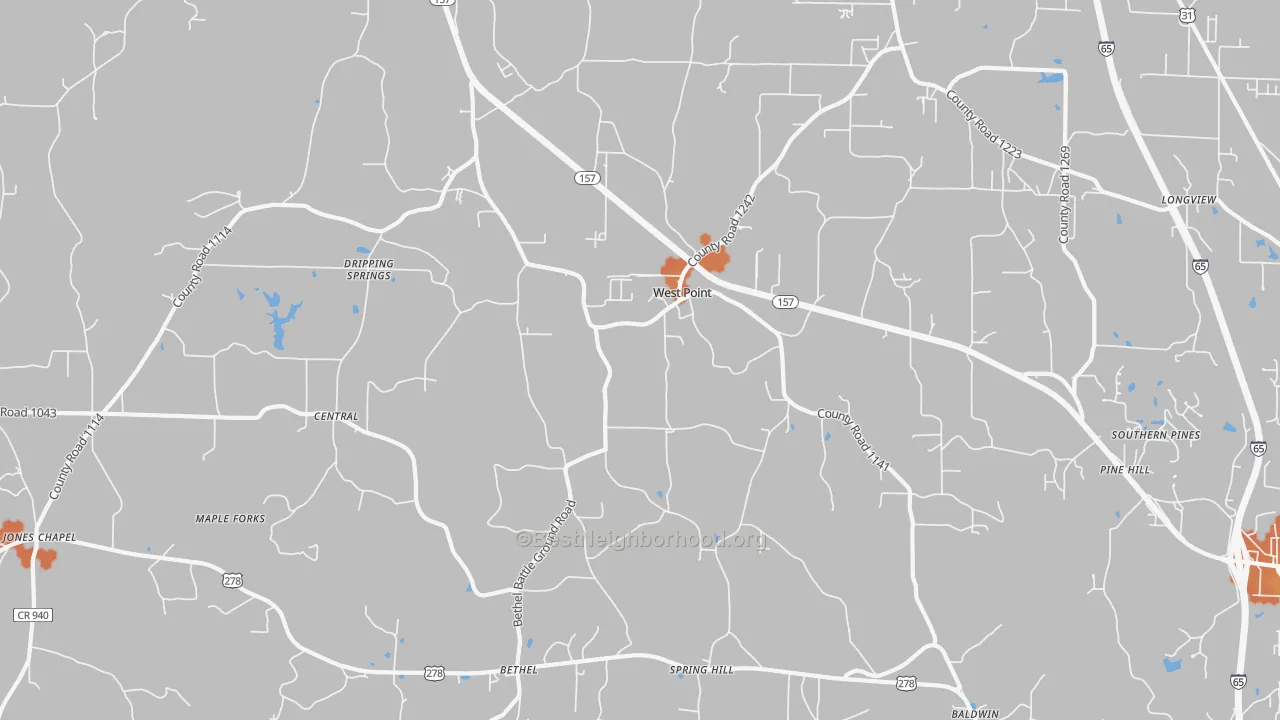Bike Grade map of West Point, AL