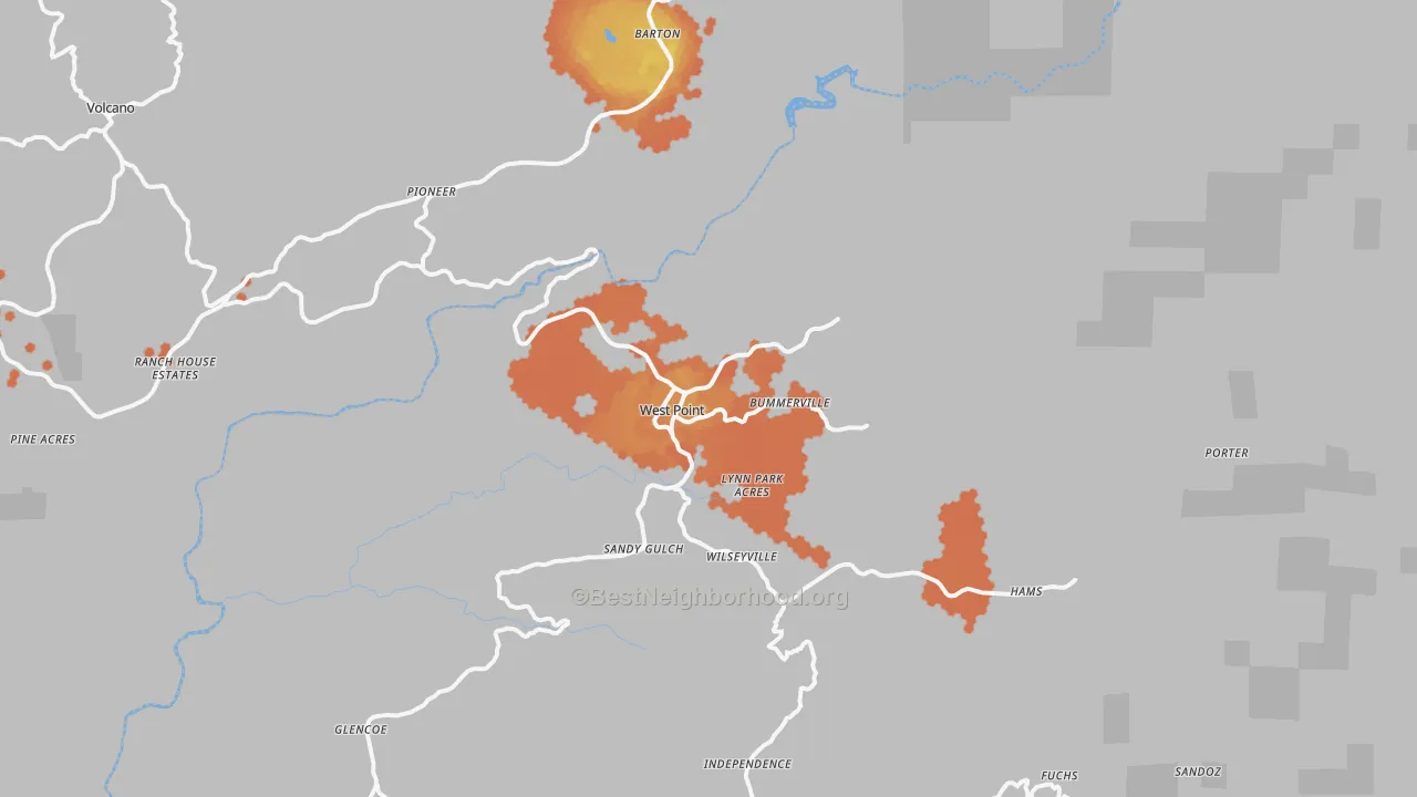 Bike Grade map of West Point, CA