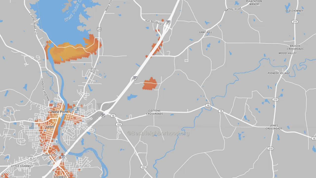 Bike Grade map of West Point, GA