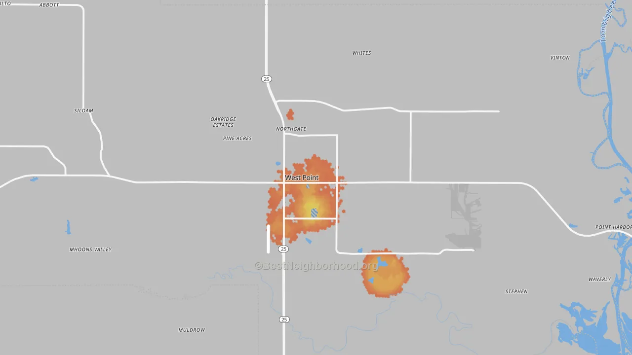 Bike Grade map of West Point, MS