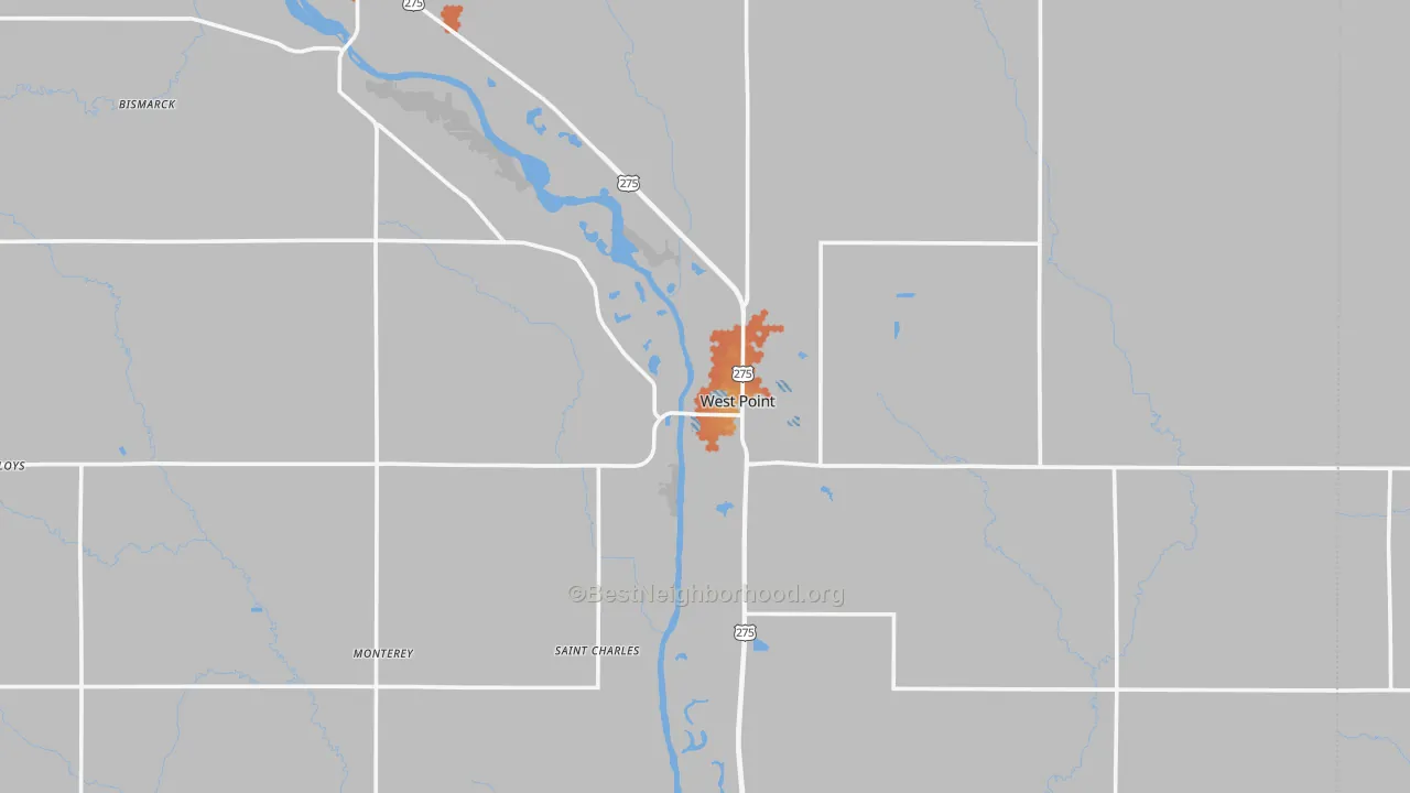 Bike Grade map of West Point, NE