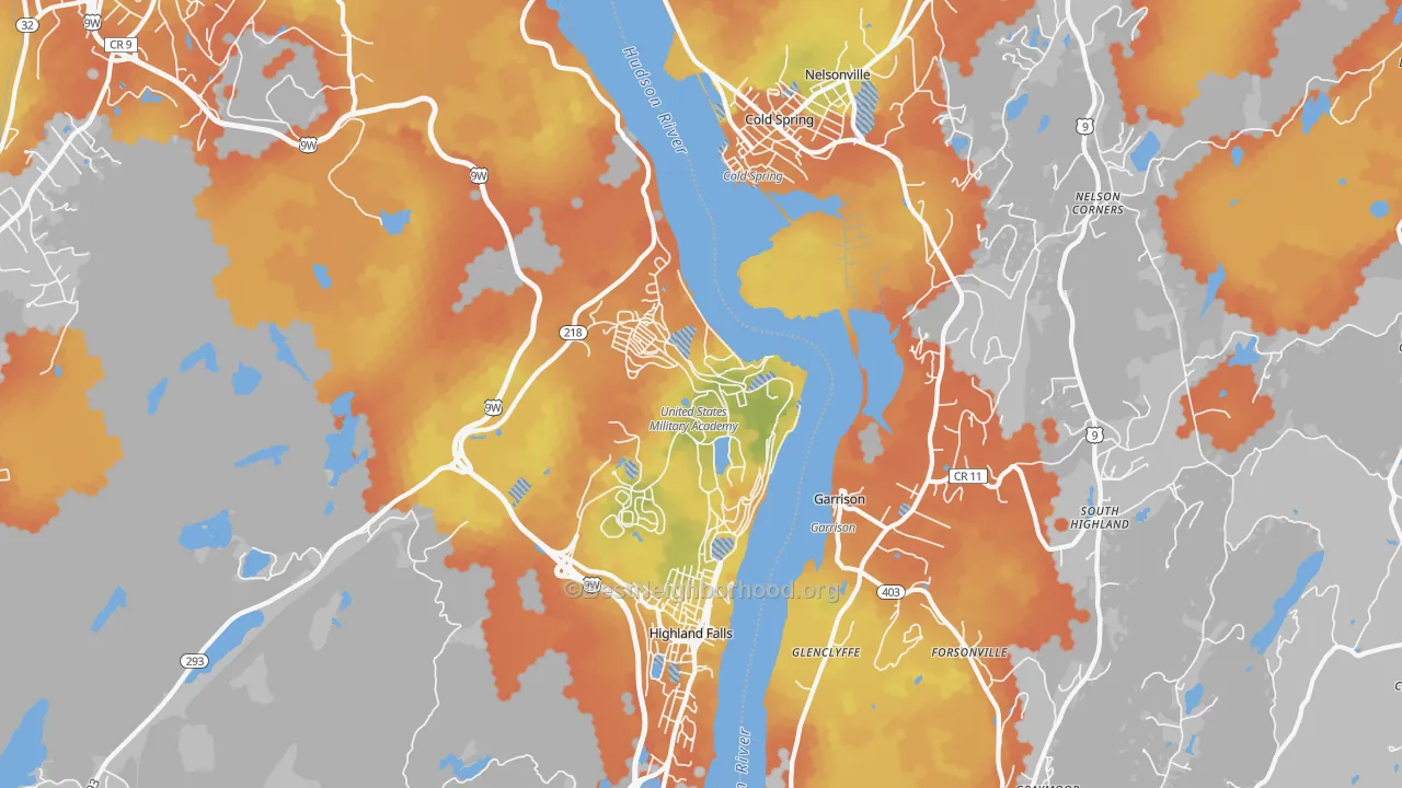 Bike Grade map of West Point, NY