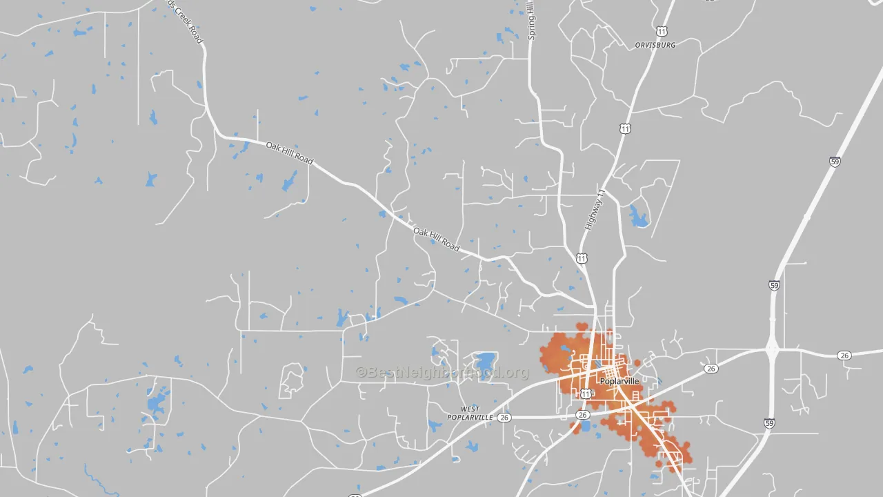 Bike Grade map of West Poplarville, MS