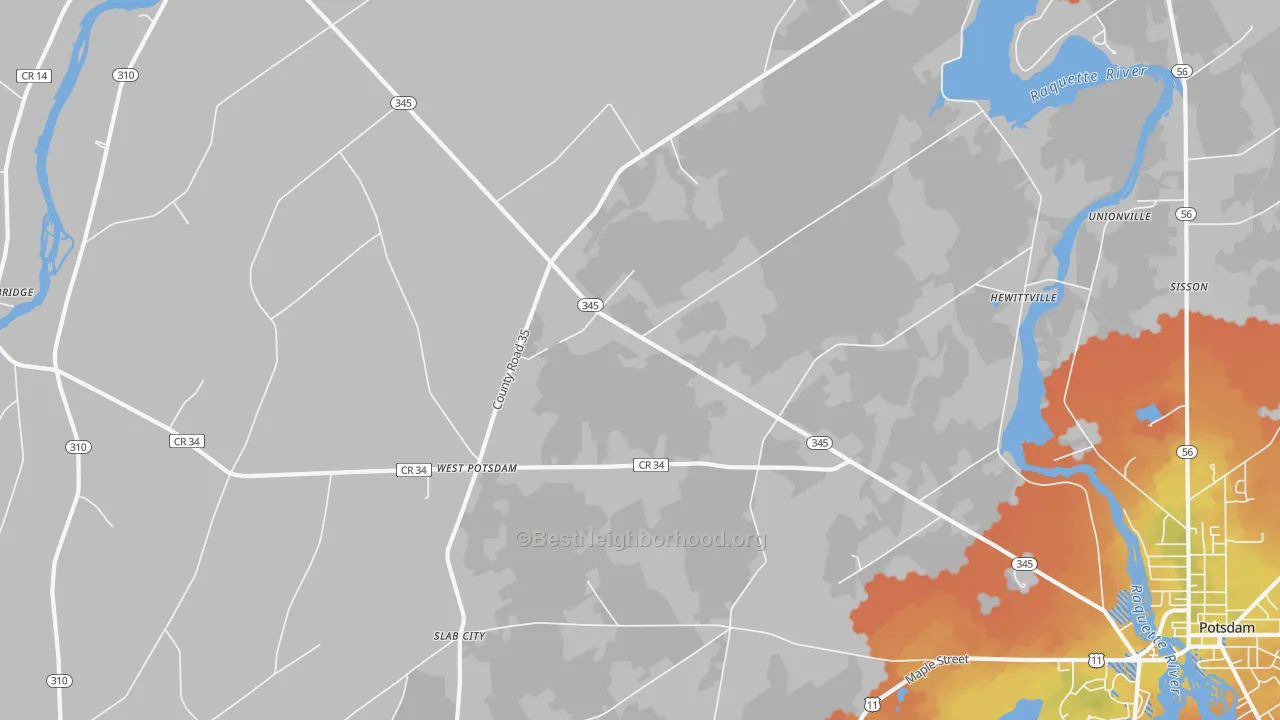 Bike Grade map of West Potsdam, NY