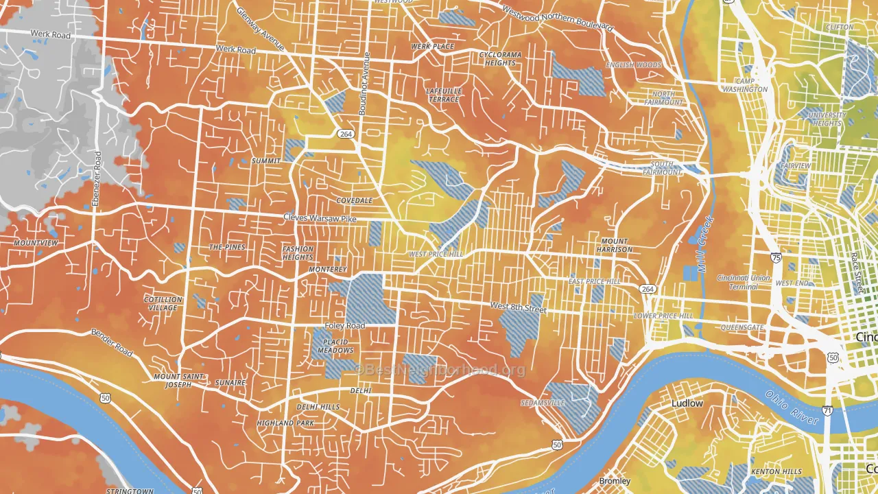 Bike Grade map of West Price Hill, Cincinnati, OH