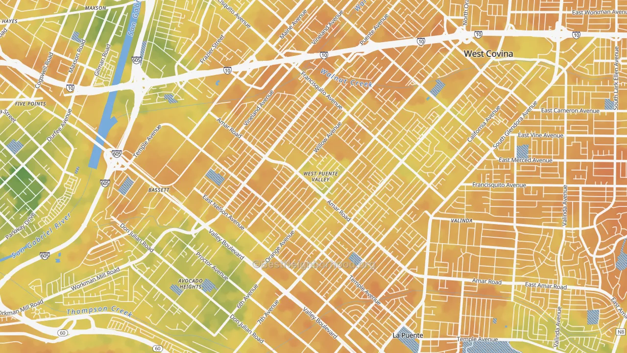 Bike Grade map of West Puente Valley, CA