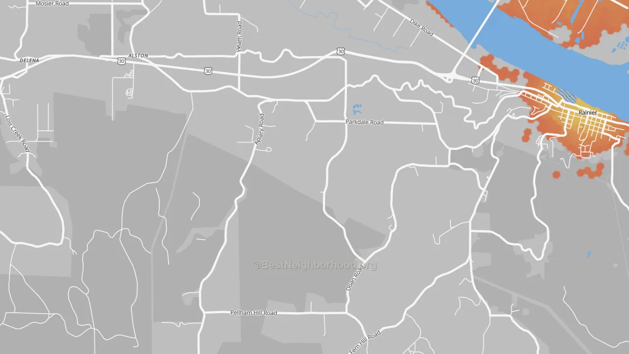 Bike Grade map of West Rainier, OR