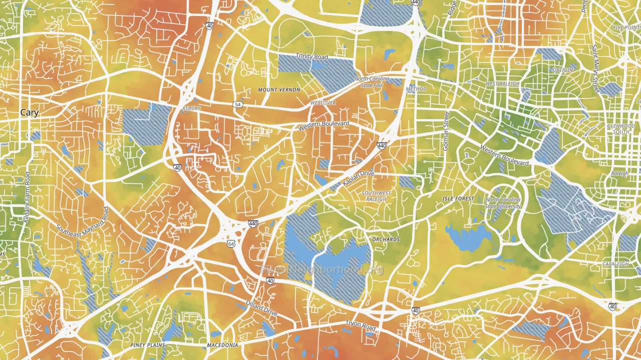 Bike Grade map of West, Raleigh, NC