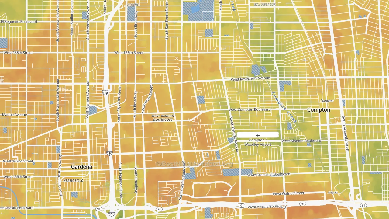 Bike Grade map of West Rancho Domingues, Compton, CA