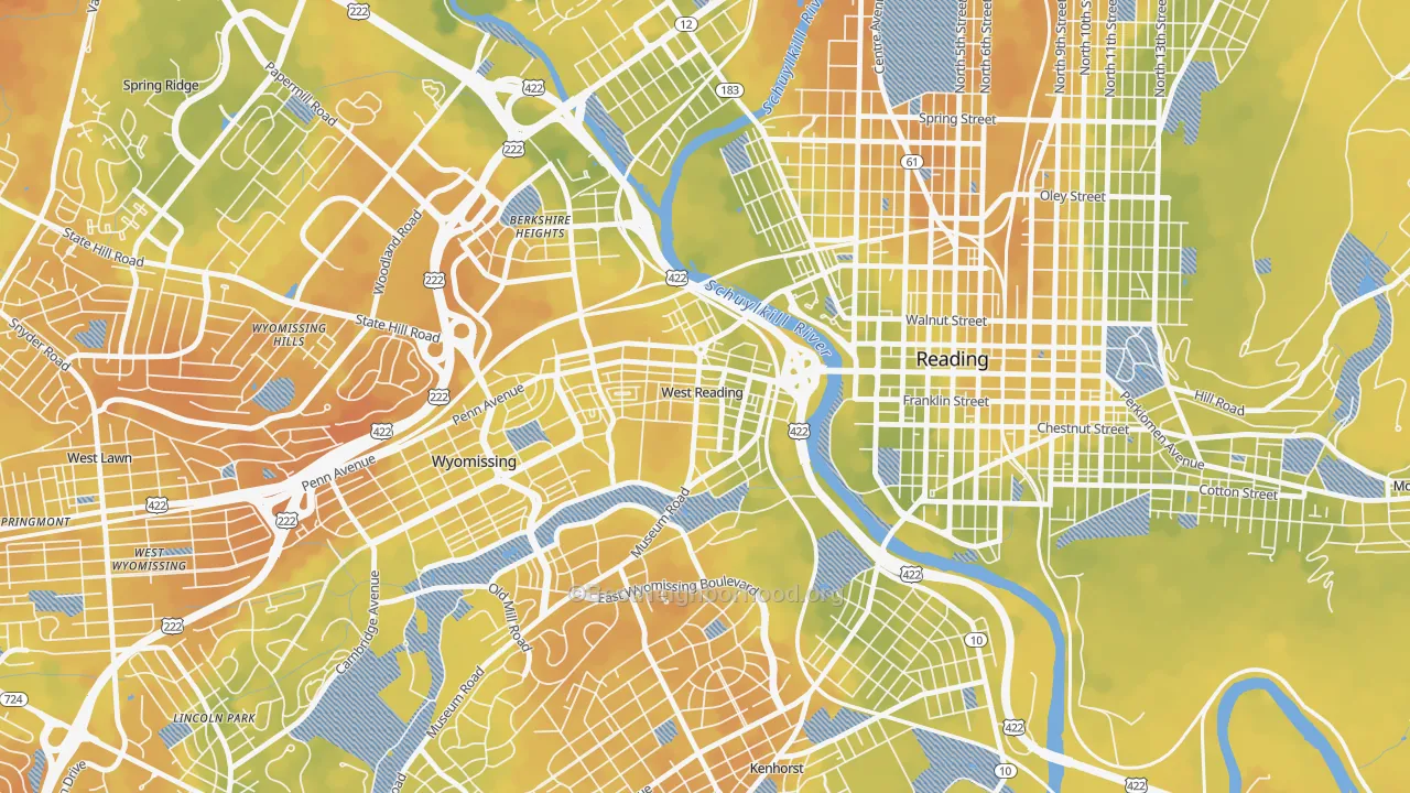 Bike Grade map of West Reading, PA