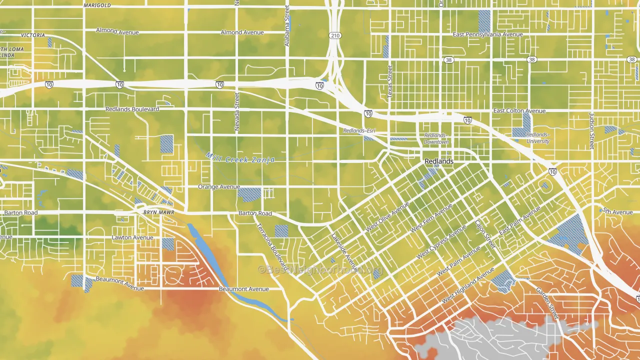 Bike Grade map of West Redlands, Redlands, CA