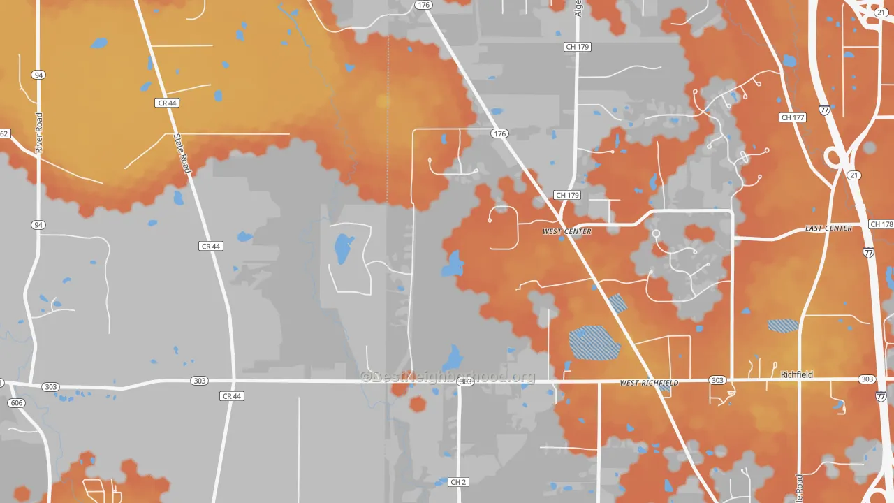 Bike Grade map of West Richfield, OH