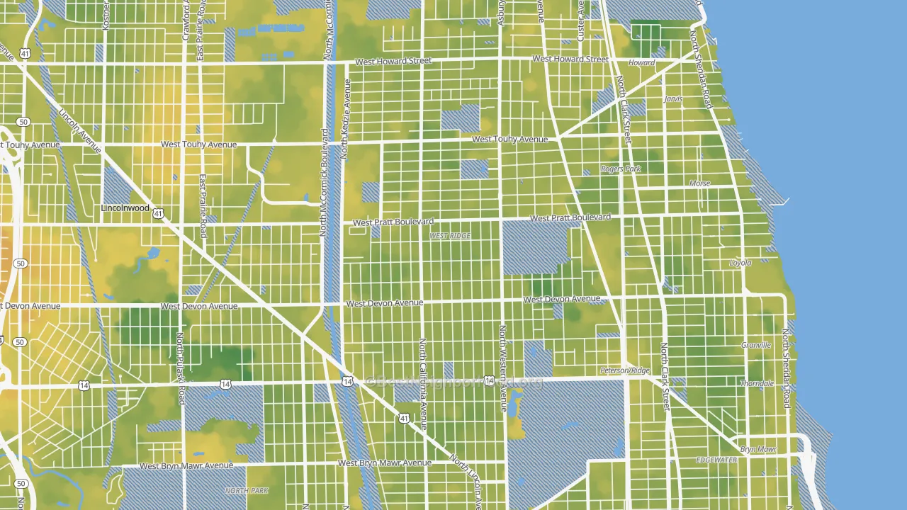 Bike Grade map of West Ridge, Chicago, IL