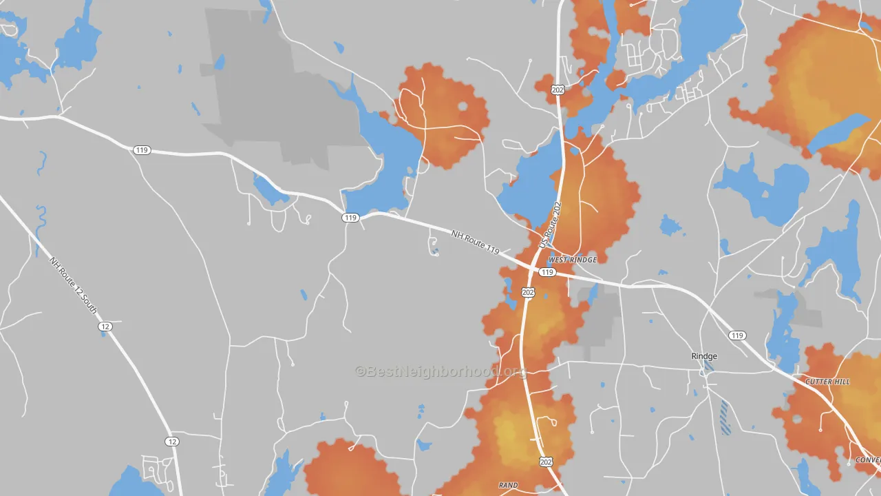 Bike Grade map of West Rindge, NH