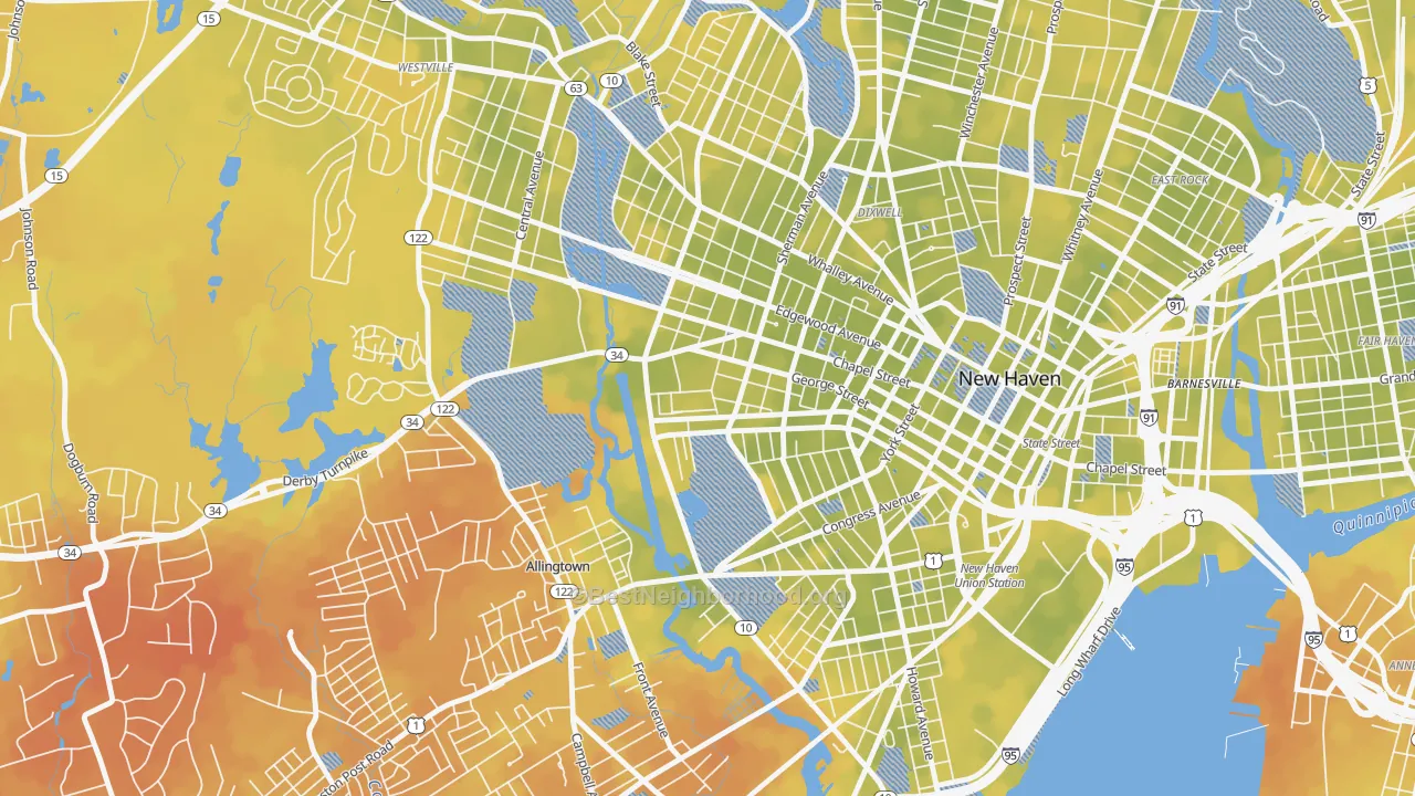 Bike Grade map of West River, New Haven, CT