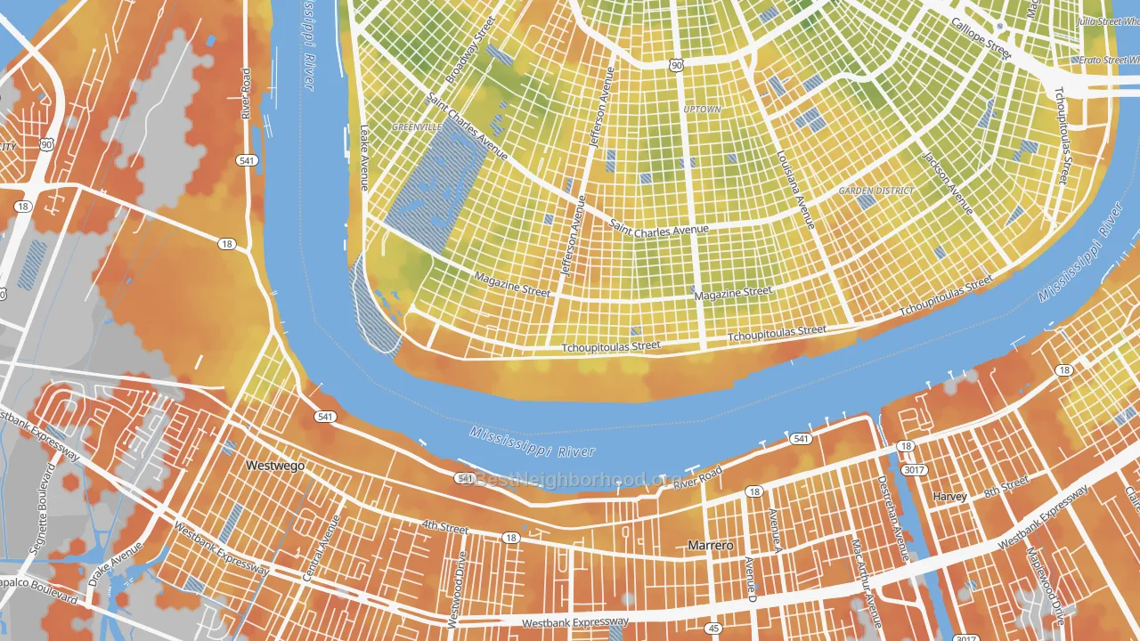 Bike Grade map of West Riverside, New Orleans, LA