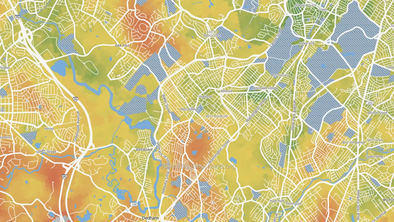 Bike Grade map of West Roxbury, MA