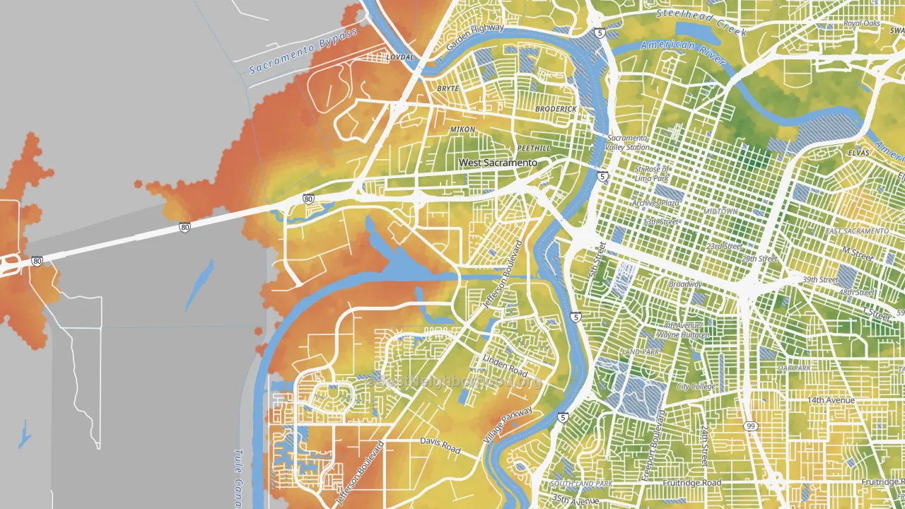 Bike Grade map of West Sacramento, CA