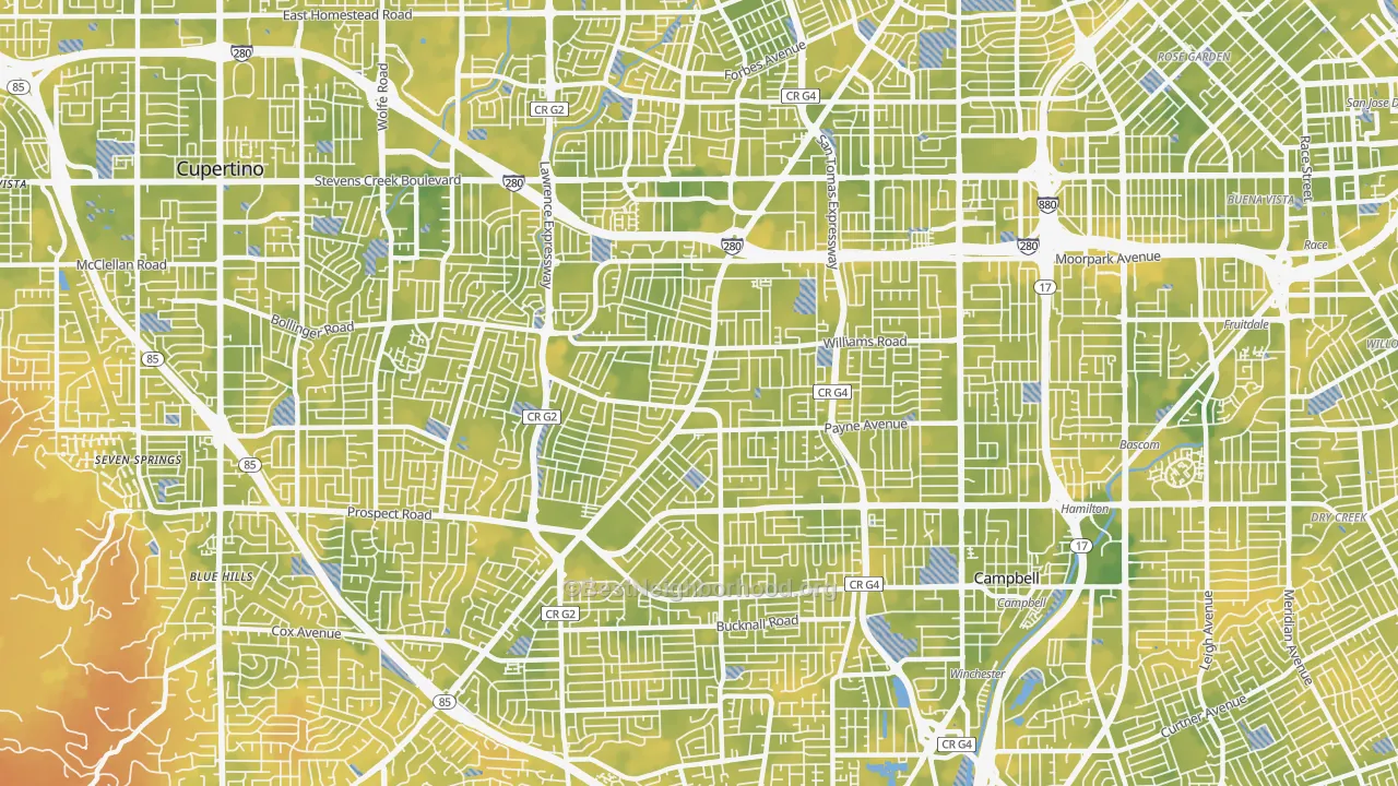 Bike Grade map of West San Jose, San Jose, CA