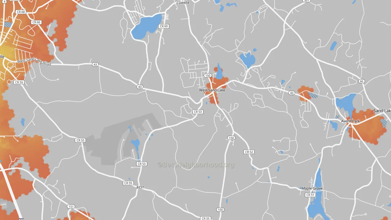 Bike Grade map of West Sand Lake, NY