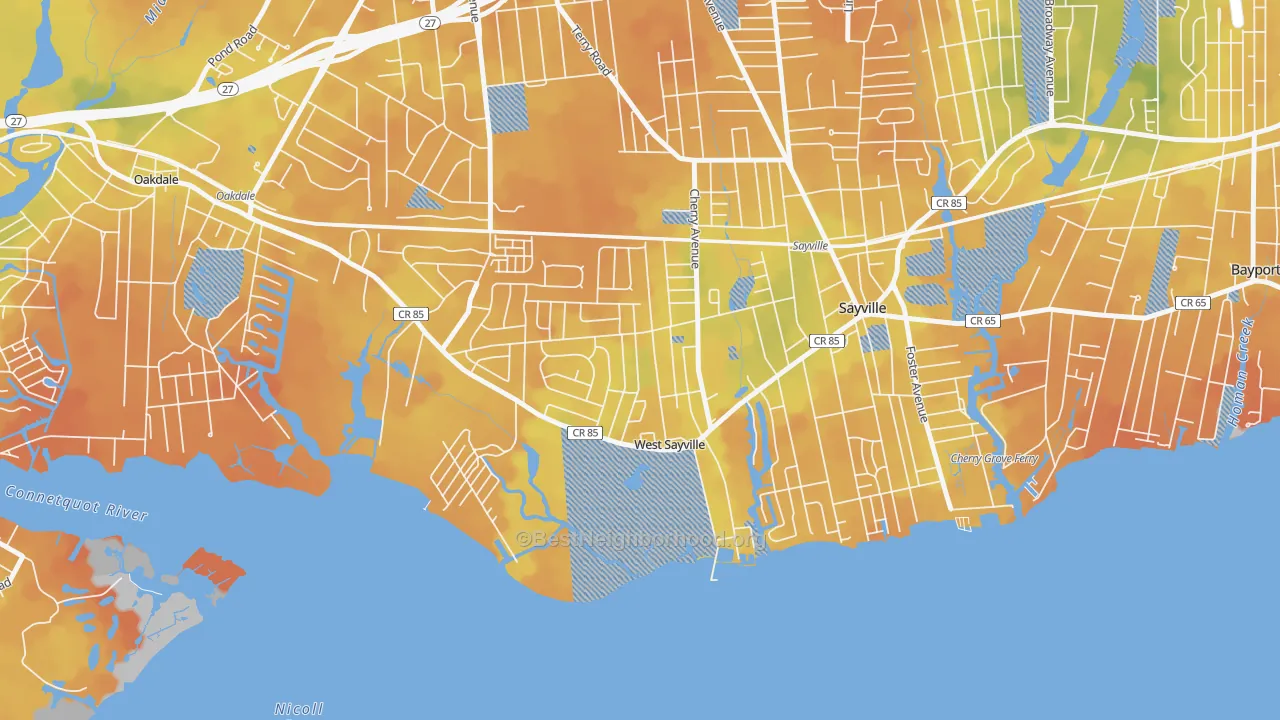 Bike Grade map of West Sayville, NY