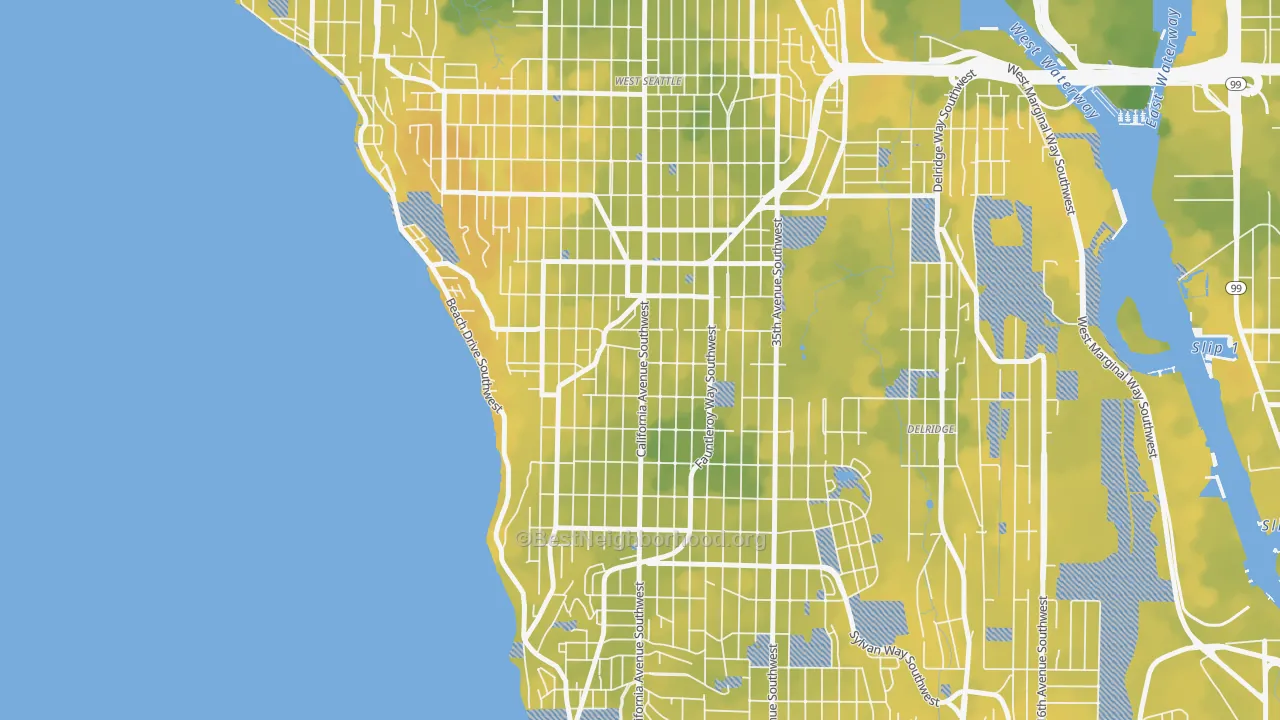 Bike Grade map of West Seattle, Seattle, WA