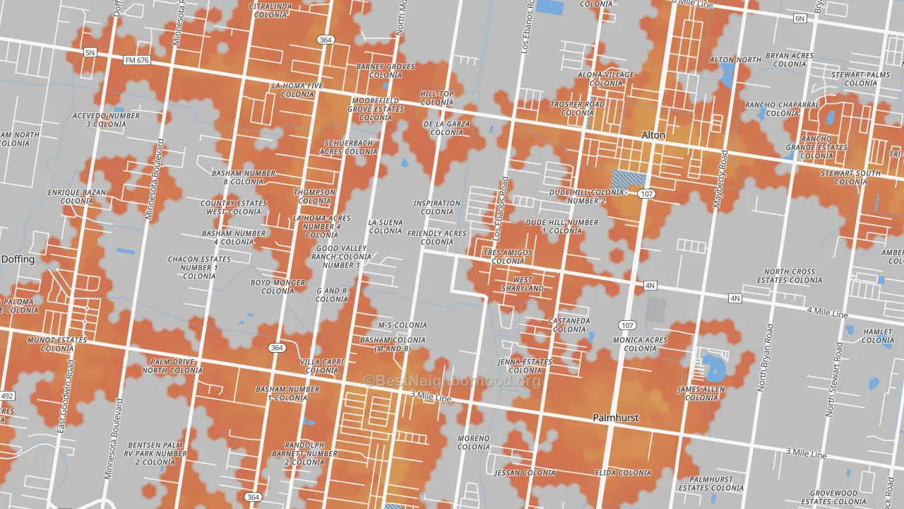 Bike Grade map of West Sharyland, Mission, TX