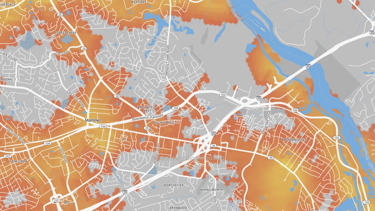 Bike Grade map of West Side, Augusta, GA