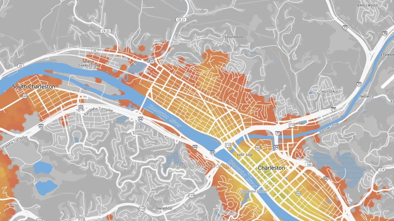 Bike Grade map of West Side, Charleston, WV
