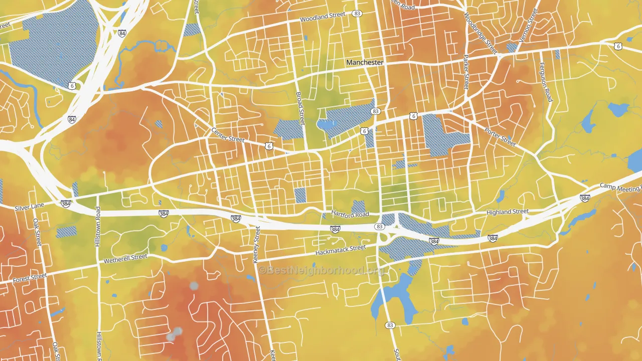 Bike Grade map of West Side Hartford, Manchester, CT