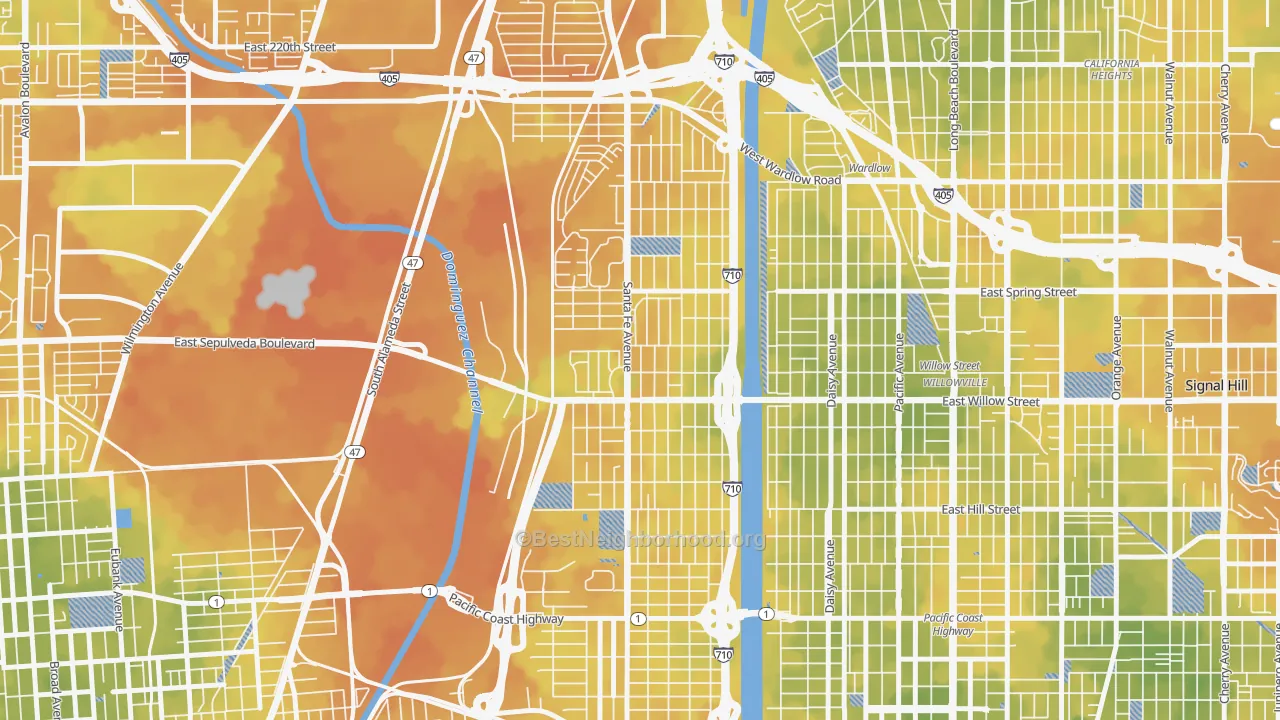 Bike Grade map of West Side, Long Beach, CA