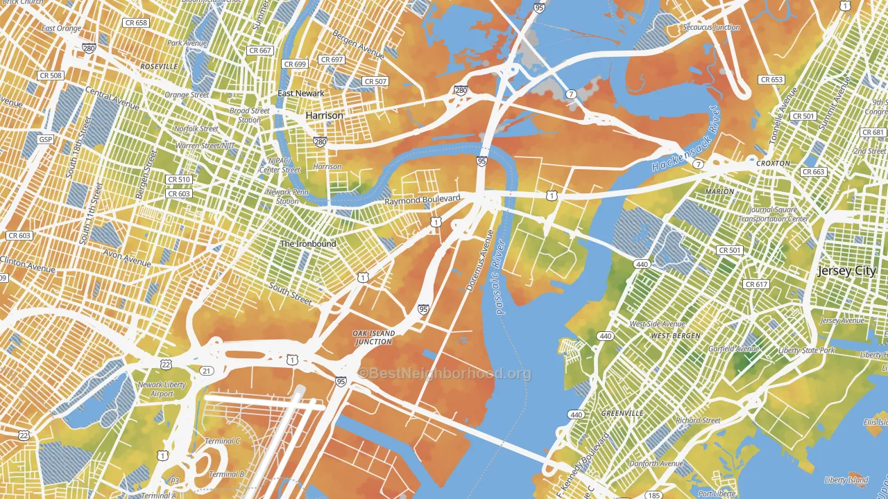 Bike Grade map of West Side, Newark, NJ